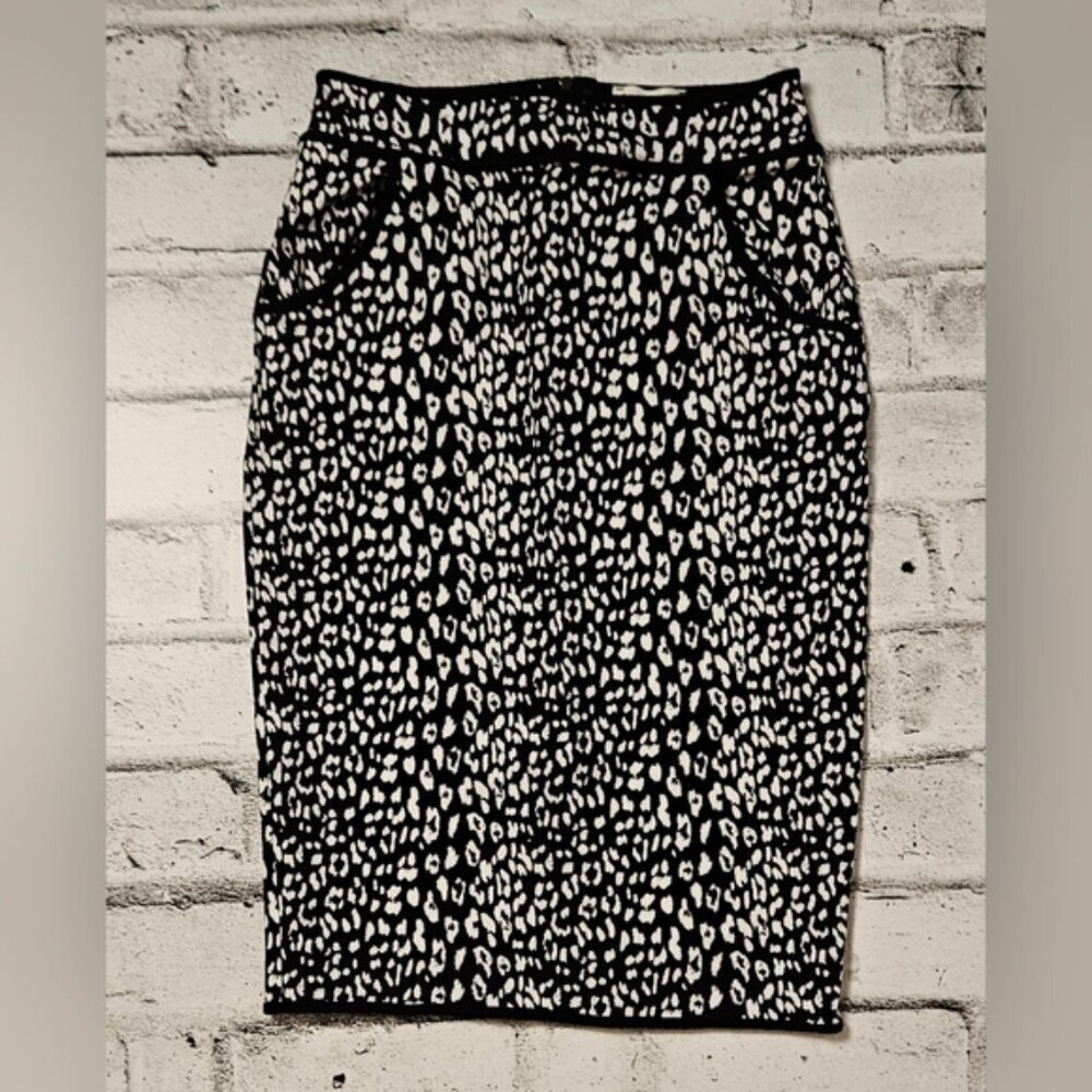 Faith and Joy Leopard Print Pencil Skirt Black White Women's Small